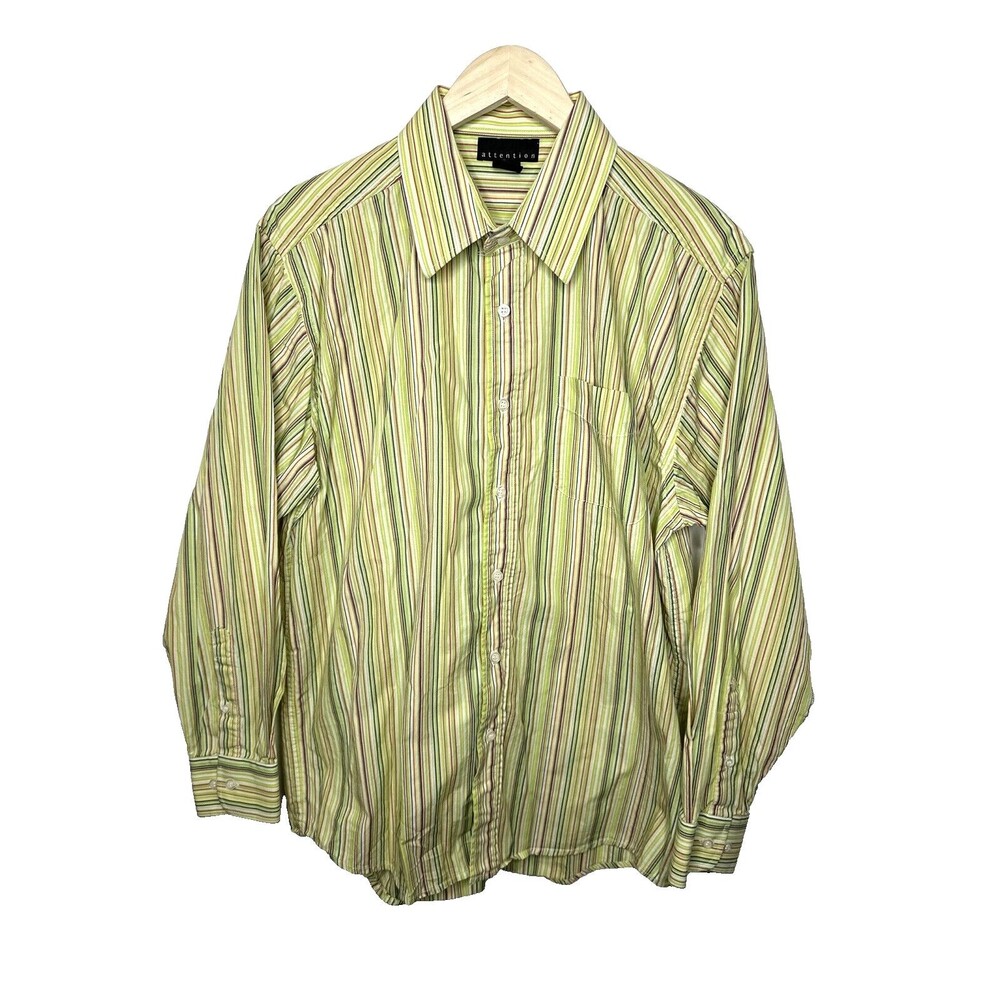 attention Button Down Men’s Shirt Medium Striped Yellow Long Sleeve